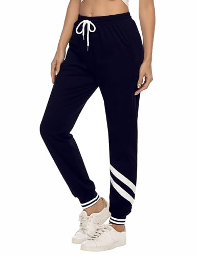 iClosam Pantalones Mujer Algodón Pantalón Chandal Mujer Largos Pantalones Deportivos de Raya Elásticos Transpirables para Correr Fitness Yoga Jogger Casual Azul L