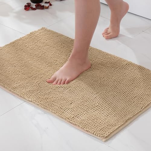 MIULEE Badematte 60x90cm Chenille Badteppich Badezimmerteppich rutschfest Waschbar Teppich Duschvorleger Badvorleger Duschmatte Bettvorleger Fussmatte Badezimmer Wohnzimmer Schlafzimmer Beige