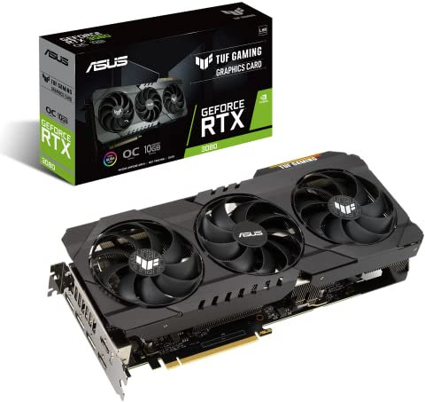 ASUS TUF GAMING NVIDIA GeForce RTX 3080 V2 OC Edition – Carte Graphique Gaming (PCIe 4.0, 10GB GDDR6X, LHR, HDMI 2.1, DisplayPort 1.4a, ventilateurs axiaux, robustesse militaire, GPU Tweak II)