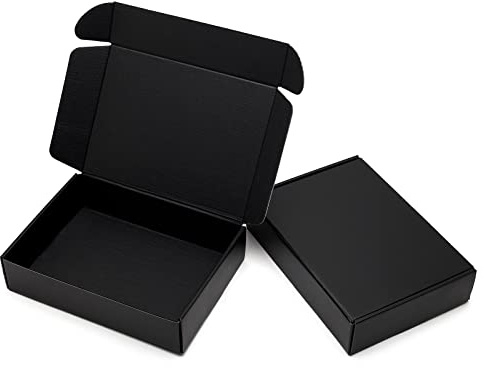 Timirog 9x6.5x2 Inches Black Shipping Boxes 25 Pack - Corrugated Cardboard Mailing Box for Small Business, Tab Locking Literature Mailer Packaging Supplies for Packing Digest Size Book Gifts Craft DVD