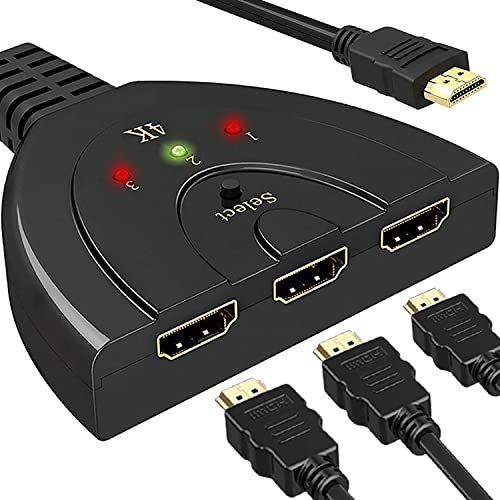 Retoo Splitter HDMI manuale nero con 3 porte, Switch, 3 in 1 Out, HDMI Switcher supporta HD, 4K, 1080P, Fire Stick, MiBox, compatibile con Xbox, PS5, proiettori, monitor, DVD, Blue-Ray