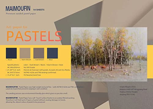 10 Blatt MAIMOUFIN geschliffenes Pastellpapier, 39.1x27.2 cm, Bastelpapier, hochwertiges geschliffenes Papier für Pastellstifte und anthrazitfarbene weiche Pastellkreiden (warmes Braun)