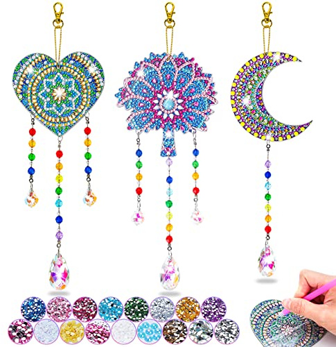 Basteln Mädchen 10-9-8-7-6 Jahre, Spielzeug ab 5 6 7 Jahre für Mädchen Geschenk 6-12 Jahre Bastelkoffer Kinder ab 6 8 Jahre Windspiel Bastelset Kinder Diamond Painting Anhänger Fenster Garten Deko