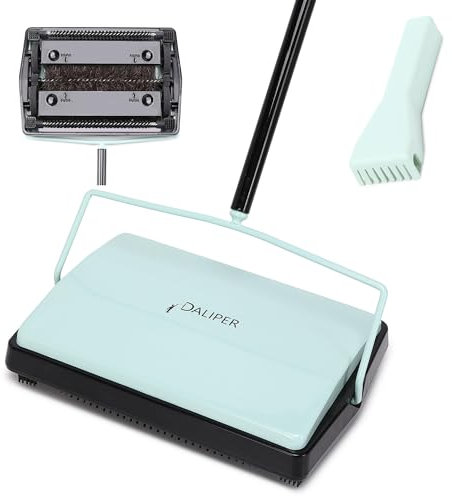DALIPER Carpet Sweeper Broom Non Electric with Horsehair Roller, Electrostatic Floor Brush Manual Push for Cleaning Pet Hair, Loose Debris, Lint on Rug (Avocado Green)