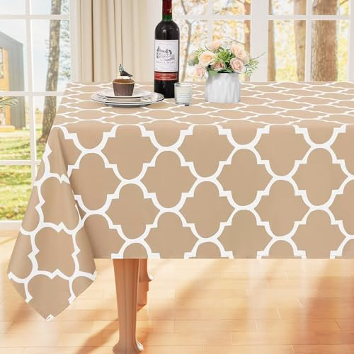 Smiry Tischdecke Abwaschbar Rechteckig 100x140cm Tischtuch Polyester Wasserabweisend Lotuseffekt Marokkanisch Tischwäsche Schmutzabweisend Abwischbare Tafeldecke für Outdoor Party Küche,khaki