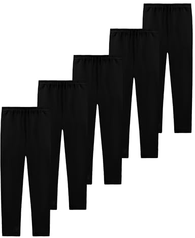 JOCMIC 5 Pack Girls Leggings Full Length Kids Toddler School Trousers Pants Black, 10-12 Years, Tag 150