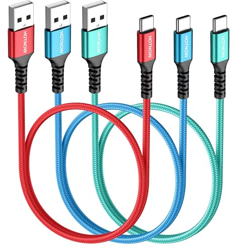 HOTNOW Câble USB C 50CM Lot de 3, Câble USB vers USB C Charge Rapide 3A Nylon Tressé compatible avec iPhone 17 16, Galaxy S25 S24 A51, Huawei P40 P30, Switch, PS5