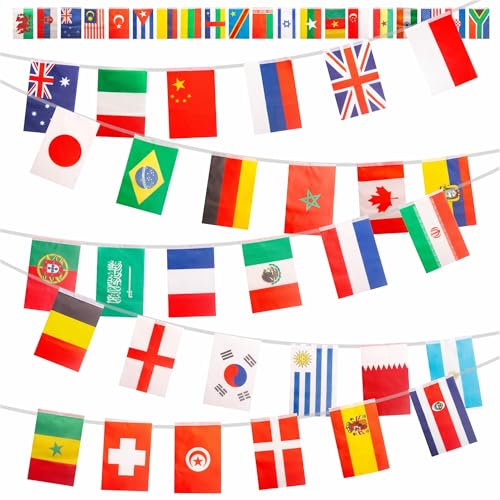 100 Countries World Bunting Flags 25m Long - International Garden & Outdoor Party Decorations for VE Day, National Celebrations, Pub and Indoor Events