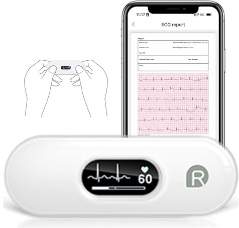CheckMe DuoEK-S Home ECG Monitor, Wireless Bluetooth Heart Monitor with Analysis Report, 0.96 inch OLED Screen, 30s - 5 mins, Heart Rate Monitor, APP for iOS/Android
