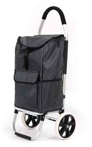 43.5Liter Aluminium Trolley Einkaufstrolley Klappbar, Shopping Trolley, Wasserabweisender Einkaufswagen Faltbar, Einkaufstasche mit 2 Rädern, Einkaufskorb mit Rollen, Groß- Grau