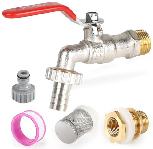 SWAWIS Regentonnendurchführung mit Auslaufhahn 1/2 Zoll Tankdurchführung mit Schlauchanschluss IBC Auslaufhahn Kugelhahn Wasserhahn Garten Wasserhahn für Regentonne Wassertank Zisternen