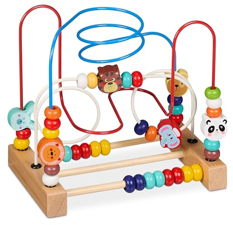 Relaxdays Motor Skills Cube, Wooden, Suitable for Children 1+, Educational Toy for Boys & Girls, Vibrant Activity Loop, Iron, 21 x 22.5 x 14.5 cm