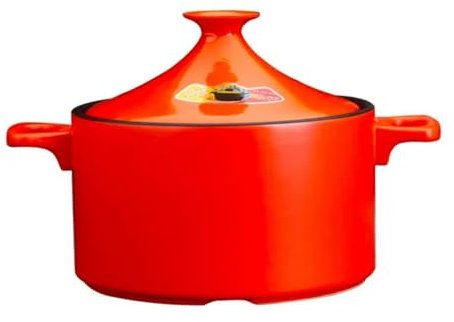 4l Tagine Ceramic Pot Moroccan Tagine Cooking Pot Handmade Ceramic Casserole Healthy Clay Pot for Braising Slow Cooking the Best Choice for Birthday Gifts (red)