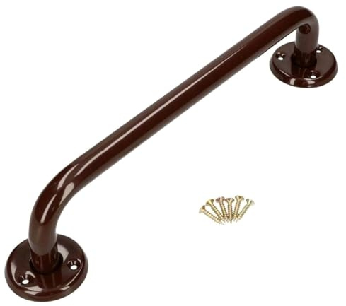 Bathroom Grab Bar for Elderly, Disabled, Seniors - 200 mm Brown Safety Handrail with Fixings - Powder Coated Steel Anti-Slip Mobility Support Handle for Shower, Bath, Toilet, Stairs, Home, Care