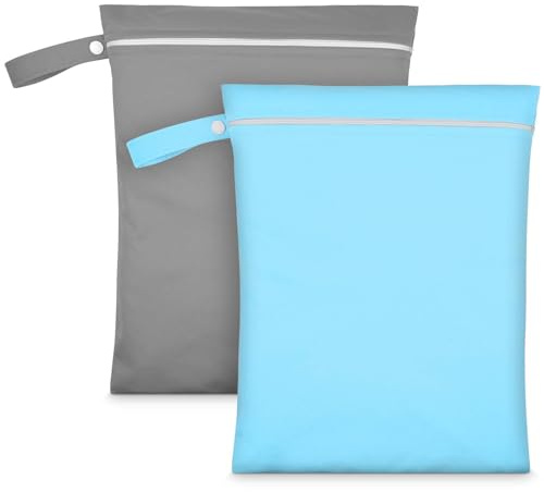 AOOSA 2PCS Bolsa Impermeable Piscina, 30x40cm,Reutilizable Bolsa de Ropa Sucia,Laundry Bag con Asa y Cremallera,Bolsas Húmeda Seca para Hogar, Piscina, Playa, Natación, Viaje(Gris&Azul)