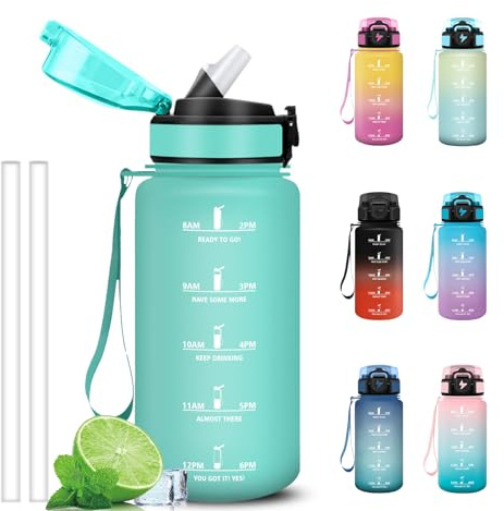 Grsta Borraccia 500ml, A Prova di Perdite Borraccia Bambino con Cannuccia, Facile da Pulire, Bottiglia Motivazionale, Borracce con Indicatore del Tempo per Sport, Scuola, Fitness