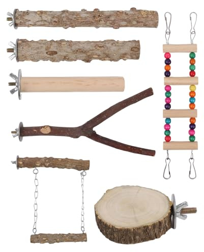Asheyya 7 Pcs Bird Perch, Hanging Multi-Branch Perch & Platformas Bird Perches for Cage Parakeet Budgie Parakeets Accessories Toys