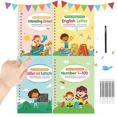 Générique Quaderno per scrittura in rilievo per,quaderni di scrittura riutilizzabili con scanalature - quaderni di esercizi per imparare a scrivere lettere con guida Calligrafia 1 set 3-8 anni