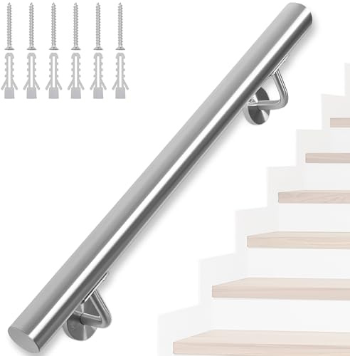 FREEAMG Corrimano per Scale in Acciaio Inossidabile da 100CM, Ringhiera per Scale da Parete per Interni ed Esterni, Corrimano Antiscivolo per Scale, Corridoio, Veranda, Soffitta, Giardino