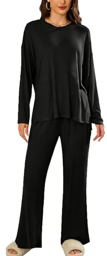 SHEKINI Pigiama da Donna Set da Notte Maniche Lunghe Tuta Donna Pigiami Due Pezzi Collo Rotondo Casual Loungewear Pantaloni con Tasche Outfits Tracksuit Sets
