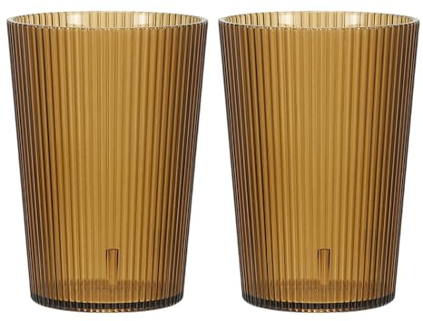 QUARKZMAN Verres À Boire Réutilisables En Plastique Transparent, Lot De 2 Verres À Boire À Côtes Incassables Et Empilables Pour Bière Cocktail Eau Jus Whisky (Brun, 2Pcs)