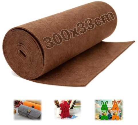 Ezitruz Feltro a Metro 300 cm×33 cmx3 mm, Rotolo Di Tessuto In Feltro Marrone, Tappetino Poliestere per DIY Ricamo Base Patchwork Borsa Artigianato Portaoggetti