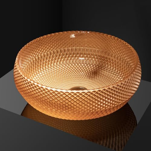 ZYCDP Lavabo Vidrio de Cristal Lavabo Baño Redondo 390 X 390 X 150 mm Sin Orificio Para Grifo Color Naranja