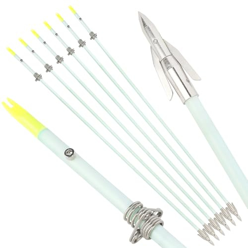 wolfman Flechas de 33 Pulgadas para Pesca con Arco, Flechas Luminosas de Fibra de Vidrio con Puntas de Caza y Deslizadores de Seguridad, aptas para Arcos compuestos y recurvos (3)