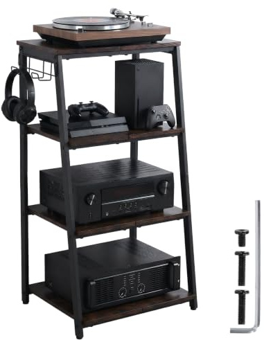 Lightyard HIFI Record Player Stand, 4-Tier Wooden Record Player Table | AV Media Stand, Multifunctional Media Stand for av amp/Turntable, Load Capacity 60KG for Living Room Gaming Room Music Studio