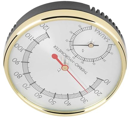 Dpofirs Bastutermometer Hygrometer, Metallskiva Inomhusfuktighetsmätare med 10℃-120℃ Temperaturmätare för Basturumstillbehör