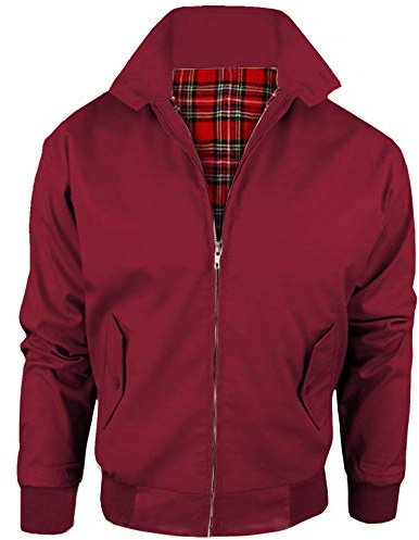 Stylo Online Mens Vintage Harrington Jacket Adults Unisex Boys Ladies Womens Classic Retro Scooter 1970's Bomber Mod Skin Tartan Lining Coat Top Size XS-5XL - Wine L