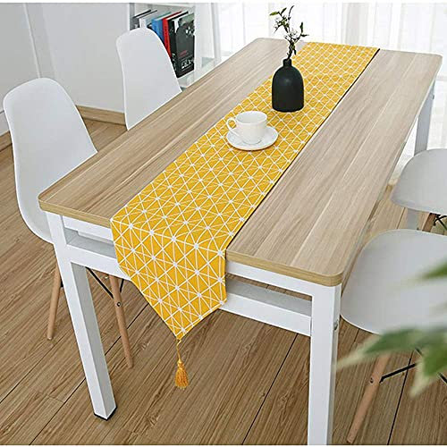 Bestenrose liefern Tischläufer/Tischdecke Dekoration 2 Seiten Baumwolle Leinen Klassische Tischwäsche Matte für Esszimmer Party Urlaub Dekoration (Gelb, 32 * 120cm)