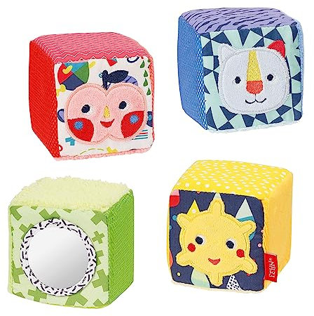 Fehn 055276 Würfel-Set Color Friends – Motorik-Spielwürfel-Set für Babys und Kleinkinder ab 0 Monaten – Größe: je 7 x 7 x 7 cm