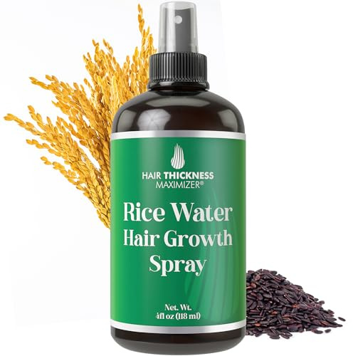 Hair Thickness Maximizer Rice Water for Hair Growth Spray 4oz. Vegan Leave In Conditioner For Women, Men. Strengthens & Hydrates Thinning, Dry Hair for a Healthier-Looking Scalp