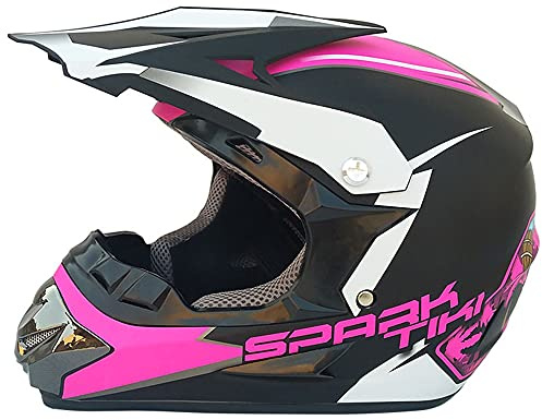 Woljay Casco da Motocross Occhiali Moto Cross Integrali AVT per Downhill Offroad Scooter bambini Adulti Spark - 3 regali (S, Rosa)