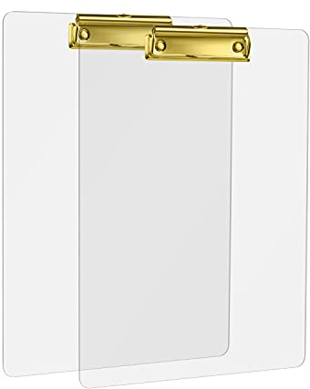2 Pezzi Cartellina Portadocumenti A4 con Pinza, MSDADA Tavoletta Portablocco, Clipboard Trasparente, Utilizzata per Scuola, Eventi Domestici, Amanti Dell’arte, Ufficio e Seminari(Oro)