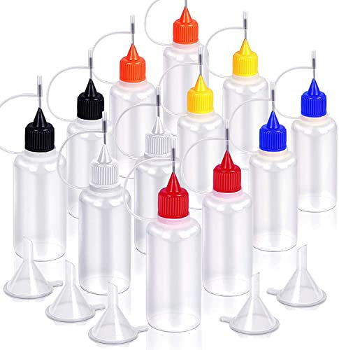 Gebildet 12pcs Botellas de Pegamento con Punta de Aguja de 30ml, Cuentagotas de Plástico, Botellas Aplicadoras y 6Puntas de Color, con 5Embudos