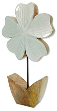 Holz Figur Blume glasiert weiß 12 x 21cm Dekofigur Tisch-Deko Holzblume Skulptur