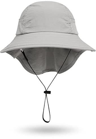 JIAHG Baby Sun Hat Summer Bucket Hat with Neck Flap Girls Boys UPF 50+ UV Protection Neck Cap Children Bucket Hats Breathable Mesh Toddlers Beach Hats for 2-6 Years Grey
