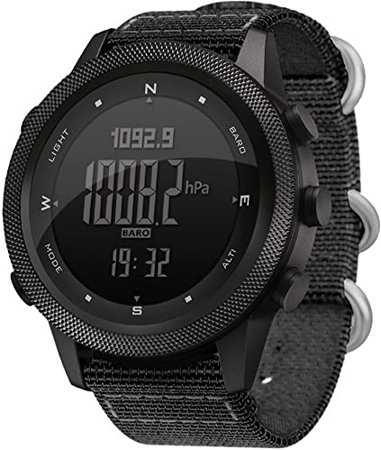 findtime Compass Watch, Altimeter Barometer Thermometer Pedometer Watches for Men, Military Army Outdoor Sports Black Wristwatches with Steps Calorie Counter Stopwatches 5ATM Waterproof