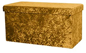 La Maison Large Ottoman Foldaway Storage Blanket Toy Box Bench Crushed Velvet Ochre Mustard Pouffe Footstool Ottoman