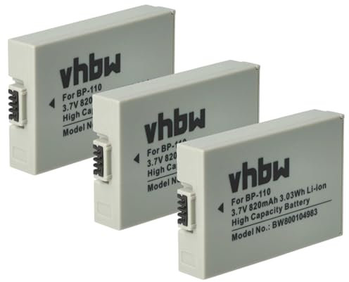 vhbw 3x batteria sostituisce Canon BP-110 per videocamera camcorder (800mAh, 3,7V, Li-Ion) con infochip