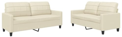 vidaXL Juego de Sofás 2 pzas, Sillones de Televisión con Cojines, Sofás de Descanso Relax, Asientos Tapizados para Salón, Cuero Sintético Crema