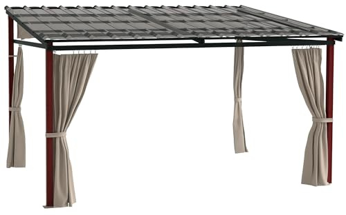 Outsunny Pergola da Giardino con Pareti Laterali e Tetto Retrattile in PC, Pergola con Tende in Alluminio, Metallo e Poliestere, 345x300x215-255 cm, Bianco Crema