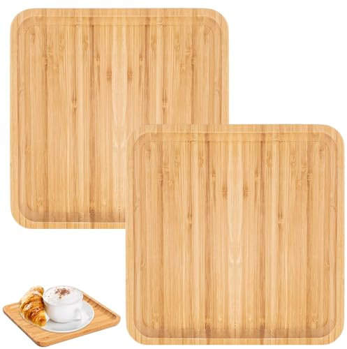 EXIN DECHEN 2 bandejas de bambú, bandeja de madera, bandeja cuadrada, bandeja de servir de bambú, bandeja decorativa para posavasos suculentas, té suculenta, café, 18 cm x 18 cm x 2 cm..