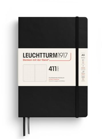 LEUCHTTURM1917 372931 Notizbuch 411 Medium (A5), Hardcover, 411 nummerierte Seiten, Schwarz, Dotted, Mehr Gedanken, mehr Ideen, mehr Erinnerungen, mehr Seiten