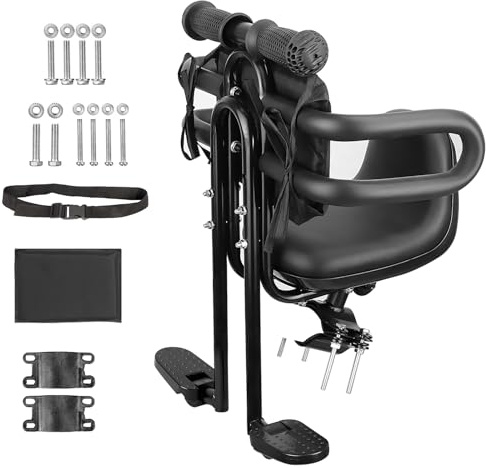 MEGHNA Bike Child Seat Front Mounted for Adult Bike Comfortable Baby Bike Seat with Backrest Adjustable Height and Position Bicycle Child Seat with Foot Pedals for Baby Toddler (Black)