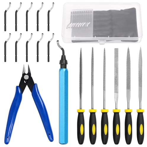 Swpeet Kit d'outils d'ébavurage 19 pièces avec 6 limes à aiguiser, pinces de coupe diagonale et 11 pièces de lames en acier à très haute vitesse en kit pour résine, aluminium, art 3D