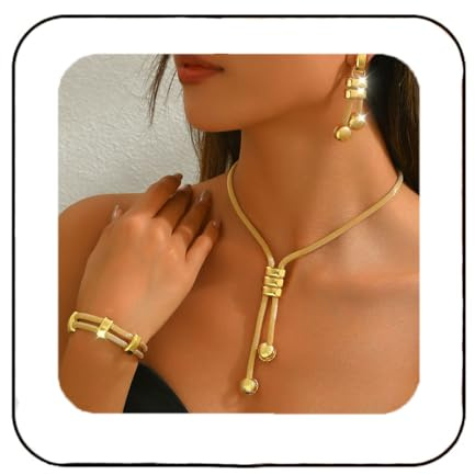 Fashband Gold Long Choker Necklace Set Punk Cuban Y-Necklaces and Bracelet Fashion Chain Jewelry Accessories for Women