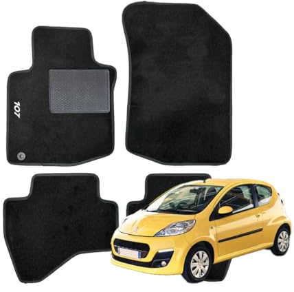 SERIE 4 TAPPETI - TAPPETINI IN MOQUETTE NERI PER PEUGEOT 107 DAL 2005 AL 2009 - CON 1 AGGANCIO AL PIANALE